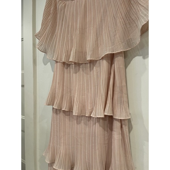 Lulus Blush Pleated Off-the-Shoulder Tiered Midi Dress Romantic Wedding Coquette - Picture 2 of 7